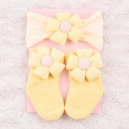 Baby Doll Floral Bow Headband & Socks Set