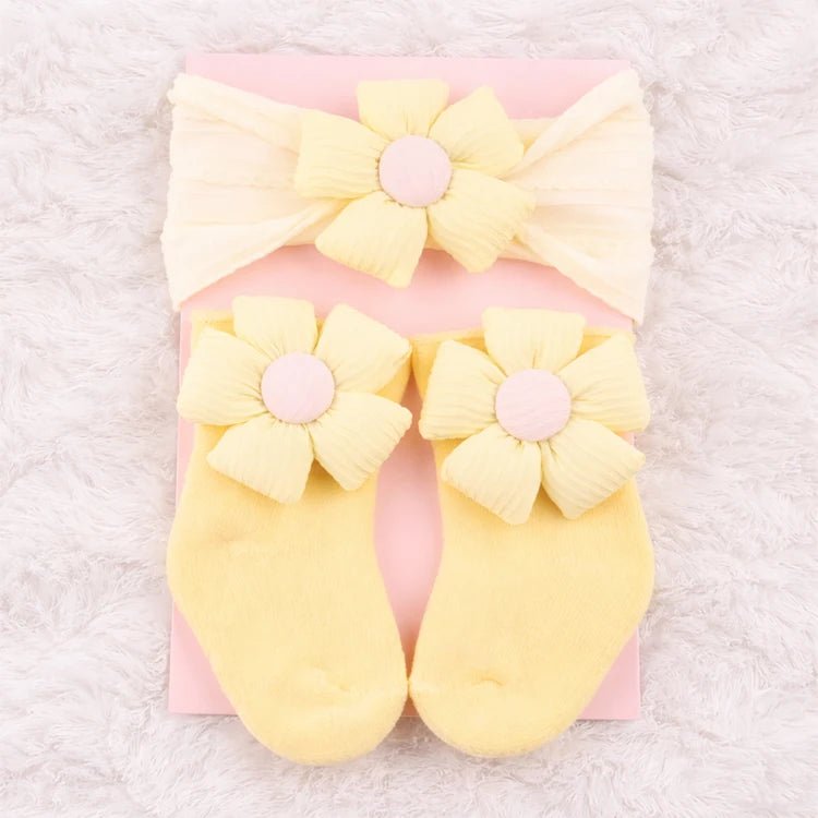 Baby Doll Floral Bow Headband & Socks Set