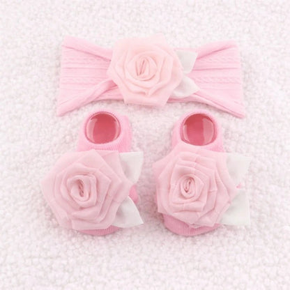 Rose Bow Baby Doll Headband and Socks Set
