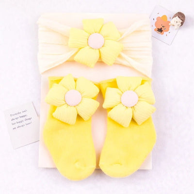 Baby Doll Floral Bow Headband & Socks Set - chimidoll