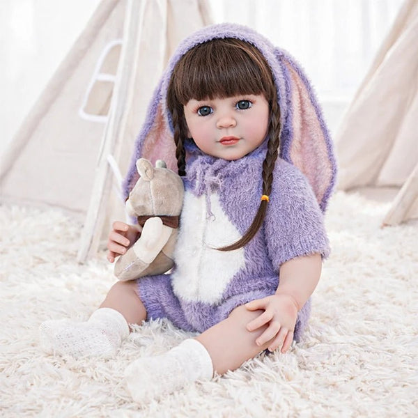 Lifelike Toddler Doll Purple Bunny Outfit Black Hair – chimidoll
