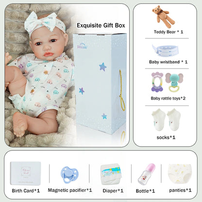 realistic baby doll | newborn dolls | life like baby dolls | soothing feel | hand-painted skin | weighted like a real baby | poseable limbs | premium quality | adorable outfit