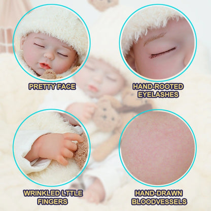 realistic baby doll | newborn dolls | life like baby dolls | soothing feel | hand-painted skin | weighted like a real baby | poseable limbs | premium quality | adorable outfit