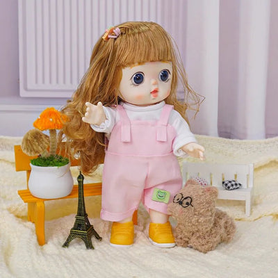 Adorable Fashion Doll with Trendy Pink Overalls - Blonde Doll Blonde Hair Doll - chimidoll