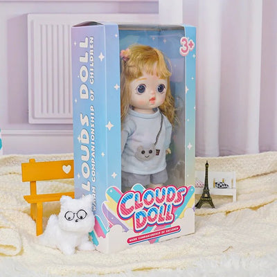 Adorable Auburn-Haired Doll in Casual Grey Hoodie and Blue Shorts - chimidoll
